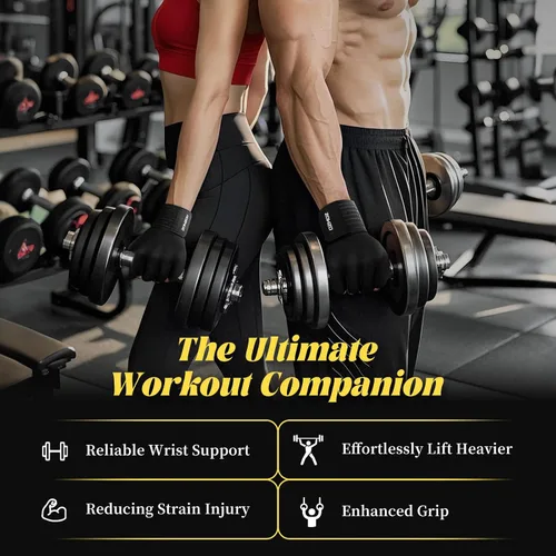 Miniatura 7 de HOZMOZ Guantes de levantamiento de pesas con soporte de muñeca, guantes de entrenamiento de gimnasio para hombres y mujeres, palma completa de 0.236
