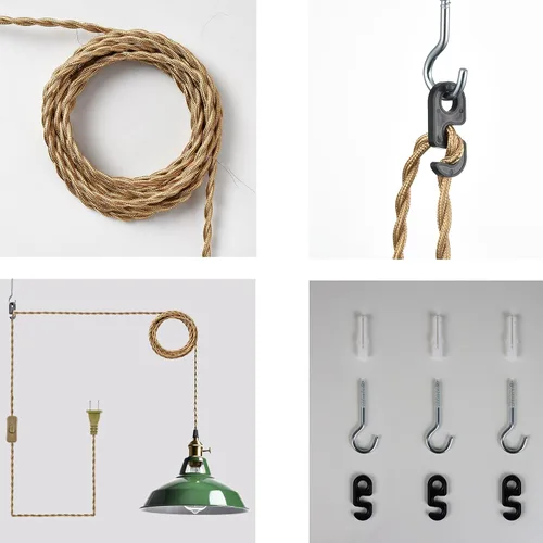 Miniatura 8 de YUBOLE Lámpara Colgante Verde Moderna con Enchufe, Iluminación Colgante Swag de Macarons para Cocina, Pantalla de Granero de Metal con Interruptor