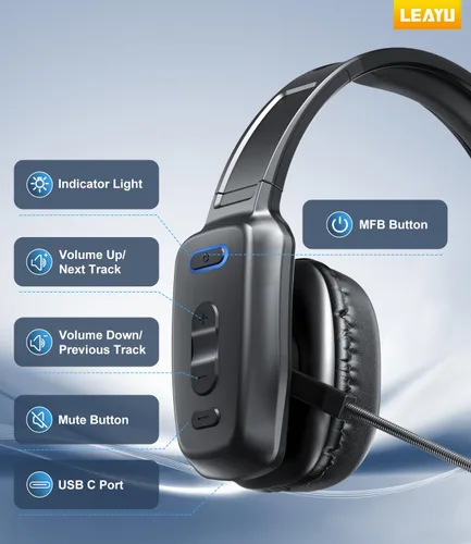 Miniatura 7 de Auriculares Bluetooth, 60 horas con cancelación de ruido AI V5.2 sobre la cabeza, auriculares inalámbricos de un solo oído con micrófono, botón