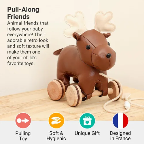 Miniatura 2 de Little Big Friends Juguete de alce para niños pequeños Juguete suave para caminar con cordón ajustable Juguete clásico para empujar y tirar