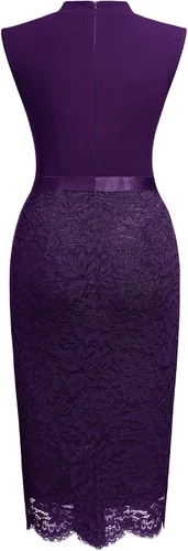 Miniatura 6 de Miusol Women's Retro Half Collar Contrast Floral Lace Cocktail Party Dress
