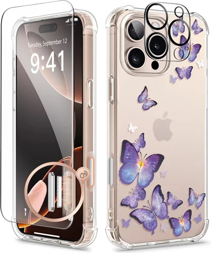 Miniatura 148 de GVIEWIN - Funda floral para iPhone 14 de 6.1 pulgadas, protector de pantalla + protector de lente de cámara, no se amarillenta, a prueba de golpes