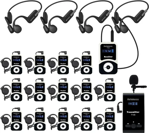 Miniatura 8 de Retekess Sistema de auriculares T130 para guía turístico, dispositivo susurrador, estilo clásico, fácil de usar, micrófono de guía turístico