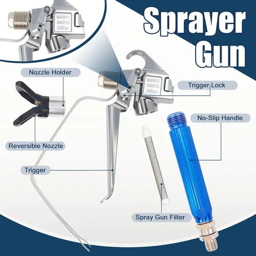 Miniatura 2 de Kit de pistola pulverizadora de pintura sin aire, 14 piezas, 3600 PSI de alta presión con 6 puntas reversibles (211/313/415/515/517/623), filtros