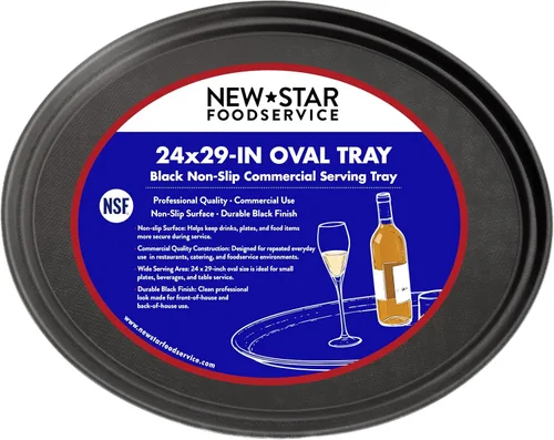 Miniatura 10 de New Star Foodservice Bandeja antideslizante, plástico, forro de goma, ovalada, 20.9 x 24.8 in, negro