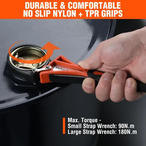 Miniatura 2 de ValueMax Juego de llaves de correa de 2 piezas, llave de filtro de aceite ajustable con diámetro máximo de 4 pulgadas (pequeño) y 6 pulgadas Naranja