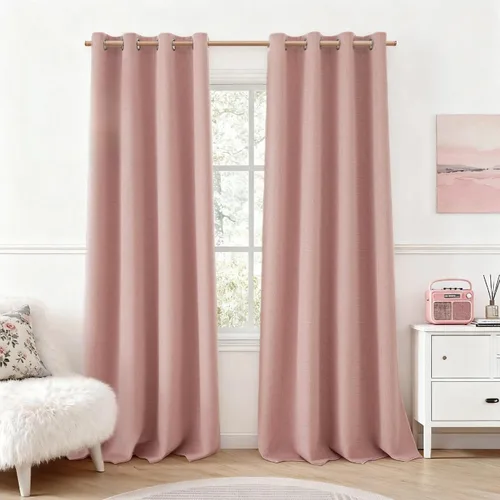 Miniatura 27 de Homeideas Cortinas Rosa Claro 100% Opacas de 84 Pulgadas de Largo, Gruesas Cortinas de Lino Sintético/Mezcla de Lino Texturizadas, Lindas Cortinas