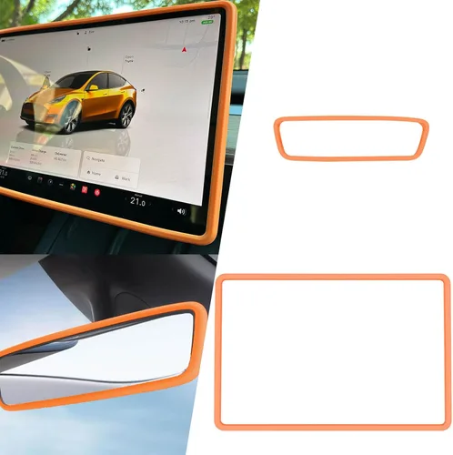 Miniatura 8 de 2 piezas marcos protectores de silicona para pantalla y espejo retrovisor para Tesla Model 3 2017-2023 y Model Y 2019-Feb.2025. (Blanco)