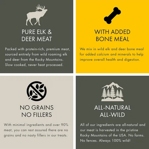 Miniatura 5 de MOUNTAIN WILD Golosinas de entrenamiento de carne de venado para perros, premio de alto valor con proteína de carne de alce y ciervo, totalmente