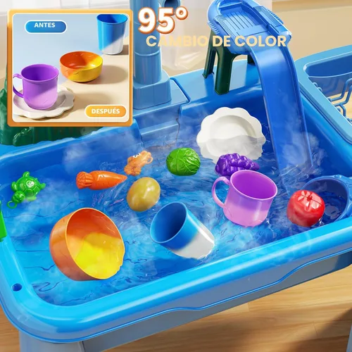 Miniatura 3 de JUKUDAHU Mesa de Agua y Fregadero de Juego para Niños de 2, 3, 4, 5, 6 Años de Edad - Cocina al Aire Libre con Agua Corriente, Juegos de Pesca, Mesa