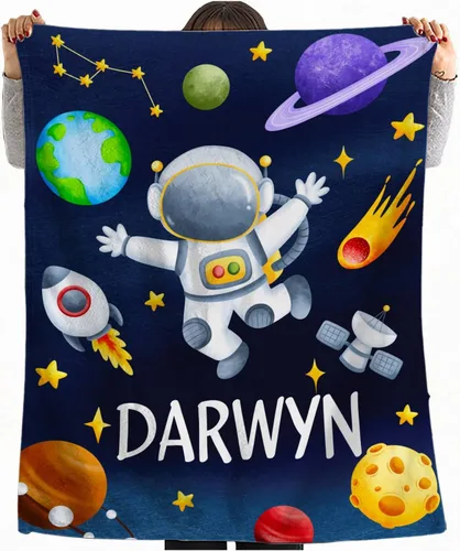 Manta de bebé personalizada con nombre personalizado de astronauta para niños y niñas, manta de bebé personalizada con nombre para bebés, recién