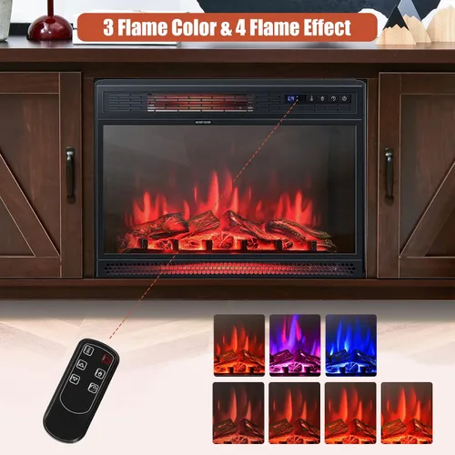Miniatura 5 de Tangkula Soporte de TV con chimenea para televisores de hasta 65 pulgadas, mesa consola multimedia con puertas de granero, calentador eléctrico