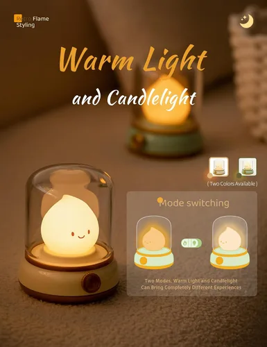 Miniatura 5 de WANIDEA Chibi Flame - Juego de 2 lámparas de noche, estilo anime, adorables y acogedoras, retro, recargable, para decoración, accesorios de Amarillo
