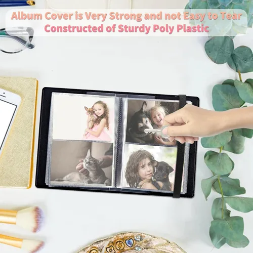 Miniatura 7 de Álbum de fotos de playa de 4 x 6 pulgadas, 120 bolsillos con banda elástica fuerte, mini carpeta protectora de hojas de álbumes pequeños para fotos