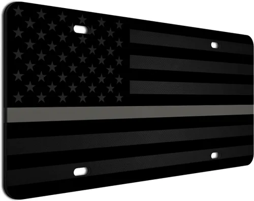 Miniatura 54 de JASS GRAPHIX Placa de matrícula personalizada con la bandera estadounidense de línea amarilla, homenaje personalizado a despachadores y operadores