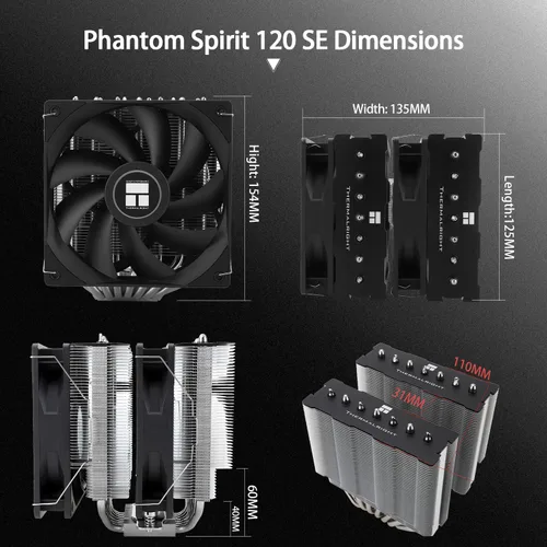 Miniatura 5 de Thermalright Phantom Spirit 120SE - Enfriador de aire para CPU, 7 tubos de calor, ventiladores duales TL-C12B V2 PWM de 4.724 in, tecnología AGHP