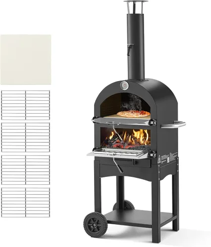 VEVOR Horno de Pizza para Exteriores, Hornos de Fuego de Pellets de 12", Horno de Pizza de 2 Capas a Leña, Horno de Pizza para Exteriores que Quema