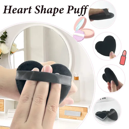 Miniatura 2 de 12 piezas de polvo en forma de corazón, soplo cosmético para cara, lavable, reutilizable, suave, esponja en polvo, esponja de maquillaje