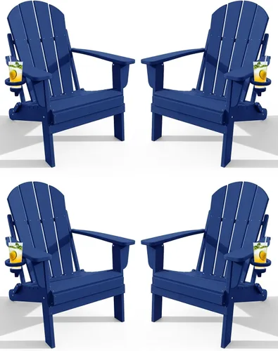 Miniatura 10 de Silla Adirondack plegable con soporte para tazas, sillas de patio de plástico HDPE para todo tipo de clima, silla para hoguera, sillas de césped al