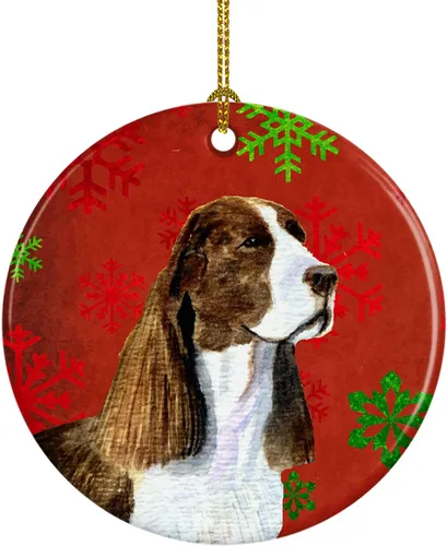 Miniatura 46 de Caroline's Treasures Bulldog English - Copos de nieve rojos y verdes, adorno de cerámica de Navidad, decoración colgante para el hogar, Navidad