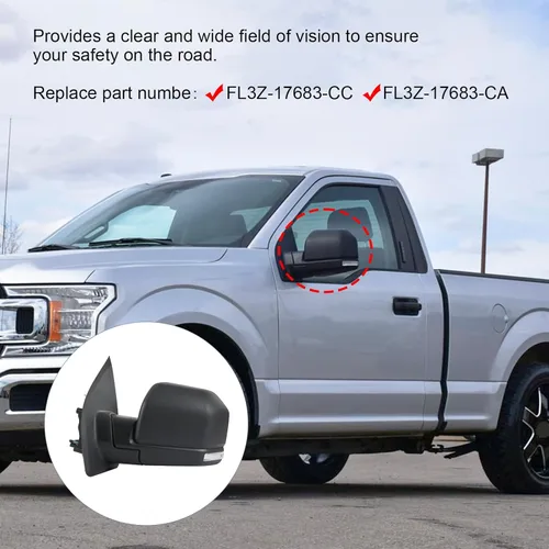 Miniatura 6 de JDMSPEED Espejo retrovisor lateral izquierdo eléctrico con calefacción, señal LED texturizada, negro, izquierdo, LH, compatible con Ford F150