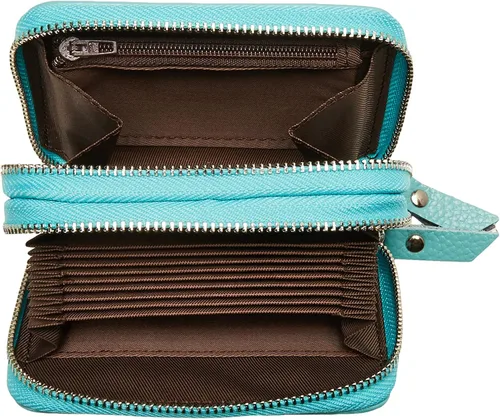 Miniatura 5 de Billeteras de cuero para mujer con doble cremallera RFID bloqueo bolsillo para monedas