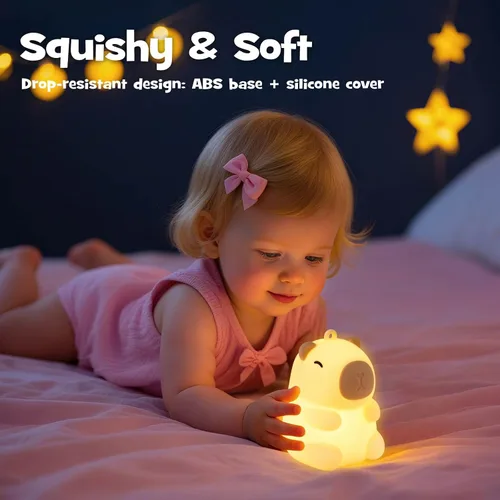 Miniatura 7 de Luz Nocturna de Capibara Navideña Suave con Modos RGB Regulable Luz Nocturna de Guardería para Lactancia Colgable Linda Lámpara de Animal Novedosa