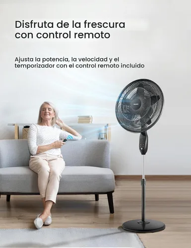 Miniatura 3 de PELONIS PFS45A5BBB - Ventilador de pie oscilante de 45 cm (18 pulgadas) con 5 palas, control remoto, pantalla LED, 5 ajustes de velocidad