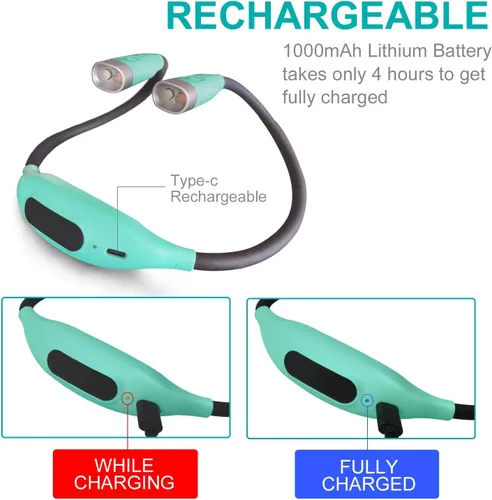 Miniatura 2 de Luz de lectura para el cuello, luz de libro para leer en la cama, luz de lectura LED con 3 colores, 3 niveles de brillo, lámpara de lectura manos