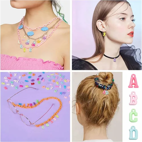 Miniatura 7 de LiQunSweet 1000 piezas de acrílico opaco con letras mixtas del alfabeto, dijes iniciales para aretes, collares, pulseras, llaveros, joyas