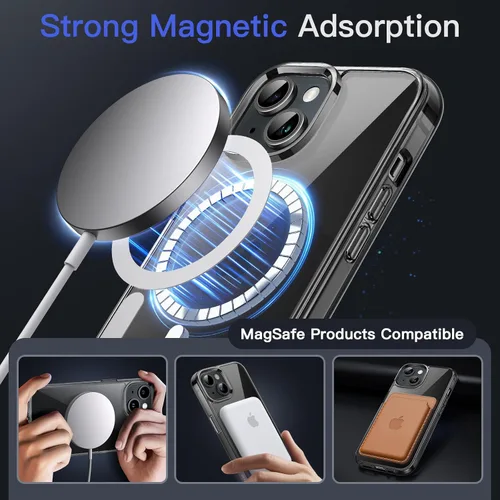 Miniatura 3 de JETech Funda magnética para iPhone 15 de 6.1 pulgadas, compatible con MagSafe, carga inalámbrica, a prueba de golpes, con parte trasera transparente