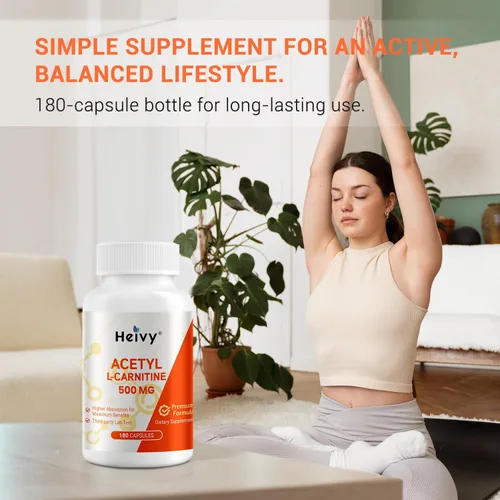 Miniatura 4 de Heivy Pure Acetil L-Carnitina 500mg 180 cápsulas, 180 porciones, vegano, sin OMG, probado por terceros, fabricado en instalaciones GMP de EE. UU.