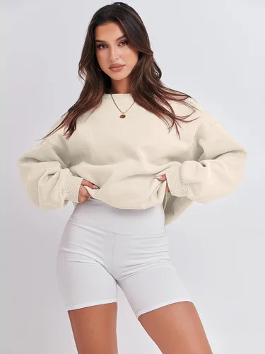 Miniatura 3 de ANRABESS - Sudaderas de vellón de mujer, cuello redondo, de gran tamaño, bonitas, para otoño e invierno, para estudiantes de preparatoria, jóvenes