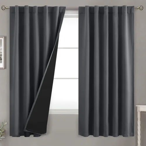 Miniatura 187 de BGment Cortinas 100% opacas beige de 63 pulgadas de largo con forro aislante térmico, bolsillo para varilla y lengüeta trasera de doble capa