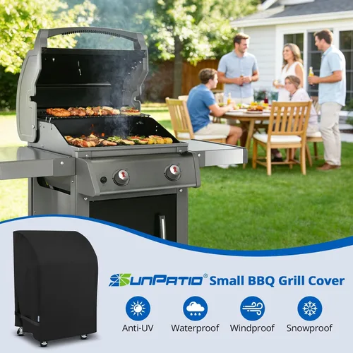 Miniatura 8 de SunPatio Cubierta para parrilla de gas de 2 quemadores de 32 pulgadas, resistente al agua, cubierta cuadrada pequeña para parrilla de barbacoa, se