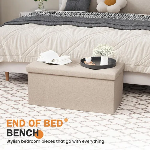 Miniatura 7 de Youdesure Otomana plegable con espacio de almacenamiento de 80 litros, de 30 pulgadas, que soporta hasta 350 libras, tela de lino beige