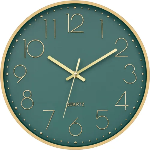 Miniatura 11 de Reloj de pared Foxtop dorado de 12 pulgadas, silencioso, sin tictac, funciona con pilas, redondo, de cuarzo, moderno, para oficina, sala de estar