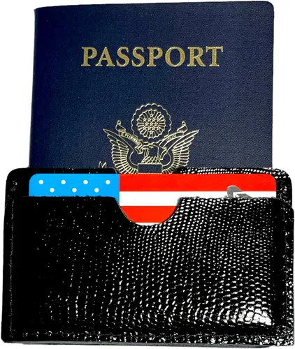 Miniatura 3 de Tarjetero de cuero real para tarjetas de crédito, hecho a mano, 100% piel de vaca auténtica, diseño de reptil en relieve, cocodrilo de lagarto
