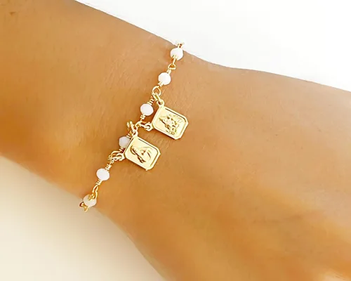 Miniatura 3 de Pulsera escapular católica con cuentas de cristal blanco ajustable M Cristal Chapado en oro