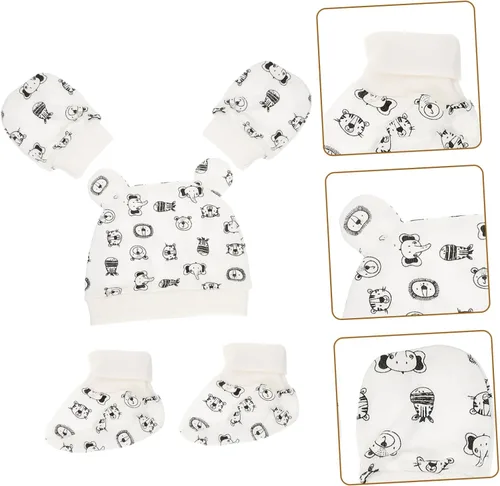Miniatura 3 de GALPADA 1 Unidades De Bebé Sombrero Conjunto De Bebé Gorrita Gorros Bebé Pies Cubiertas Anti- Scratch Mitones Sombrero Infantil Bebé Calcetín Bebé