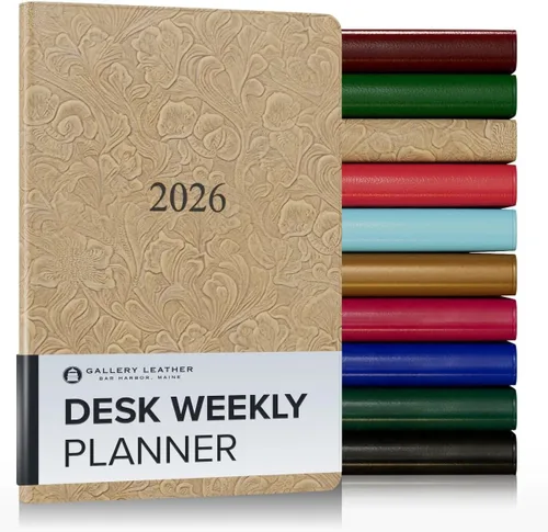 Miniatura 142 de Gallery Leather Agenda semanal y mensual grande 2025-2026, agenda y cuaderno con elegantes bordes de página dorados dorados, 12 meses, cactus Cactus