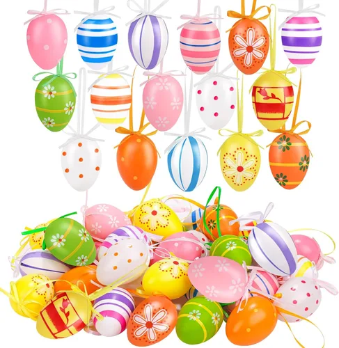Miniatura 11 de Elcoho - Huevos colgantes de Pascua, de plástico, ornamentos para la Pascua, decoración de Pascua, estilos al azar