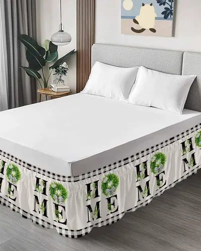 Miniatura 3 de Flower Leave Home - Falda de cama de tamaño King de 16 pulgadas de caída, ajustable y elástica, plisada, con volantes de polvo de lujo para cama