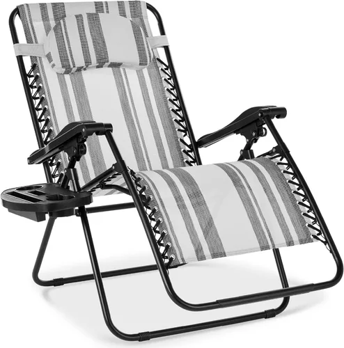 Miniatura 15 de Best Choice Products Silla de gravedad cero de gran tamaño, plegable para patio al aire libre, reclinable, con soporte para tazas, bandeja de Verde