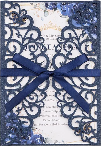 Miniatura 9 de 50 invitaciones de boda, invitaciones personalizadas cortadas con láser con sobres y tarjetas RSVP para quinceañera, despedida de soltera, baby