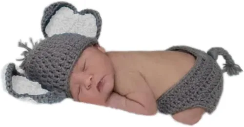 Accesorios de fotografía para bebé recién nacido, trajes de ganchillo con sombrero de elefante, pantalones cortos, para sesión de fotos, color gris