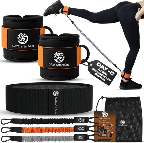 Bandas de resistencia de tobillo con puños y bandas de resistencia de tela para entrenar – Set de entrenamiento en casa para piernas, glúteos, yoga,