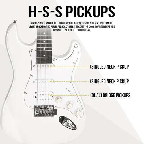 Miniatura 3 de Kit de guitarra eléctrica Soulmate para principiantes, 39" con pastillas HSS, amplificador de 15W, cejilla, correa, cuerdas, cable, púas, bolsa