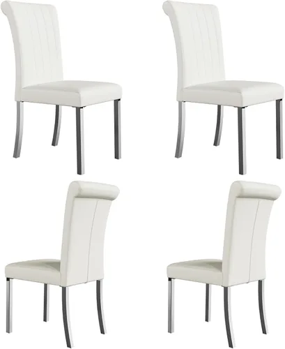Miniatura 27 de Asday Juego de 2 sillas de comedor negras y plateadas, modernas sillas de comedor tapizadas de piel sintética con respaldo alto y patas cromadas