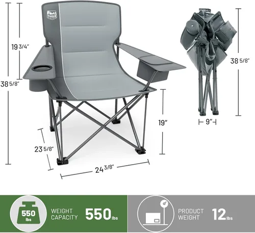 Miniatura 2 de TIMBER RIDGE Silla de Campamento Acolchada para 3 Personas con Portavasos y Bolsillos, Sillas de Campamento Plegables Loveseat para Exteriores